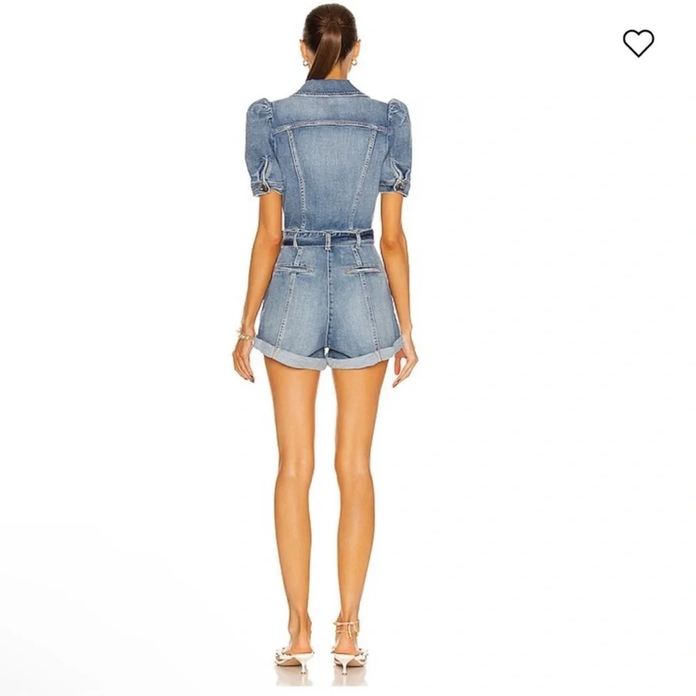 Retrofete Phoebe Romper Puff Sleeve Distressed Denim Streetwear Normcore Boho - Picture 2 of 8